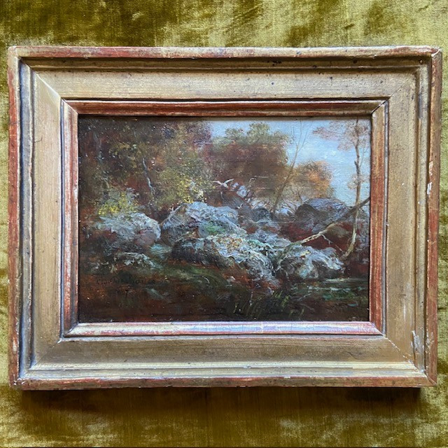 Paire d'huiles, panneaux, Ch. DESHAYES (1831-?), paysages datés signés, Fontainebleau, Barbizon-photo-3