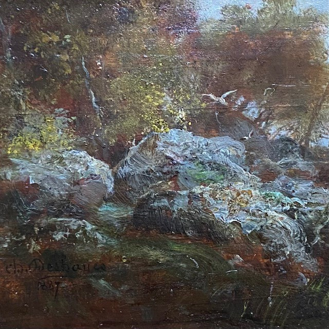 Paire d'huiles, panneaux, Ch. DESHAYES (1831-?), paysages datés signés, Fontainebleau, Barbizon-photo-6