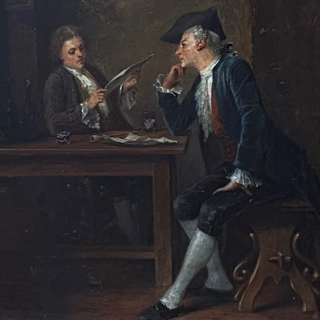 A. F. MONTFALLET (1816-1900), la Lecture, gentilshommes, huile, cadre à canaux, DROLLING, PICOT-photo-2