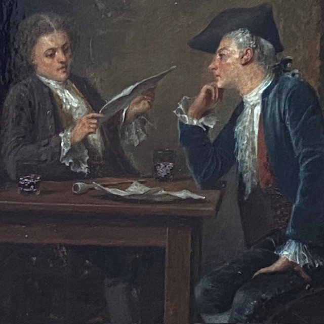 A. F. MONTFALLET (1816-1900), la Lecture, gentilshommes, huile, cadre à canaux, DROLLING, PICOT-photo-3