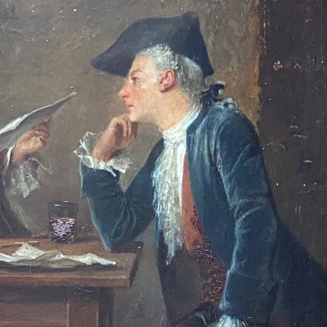 A. F. MONTFALLET (1816-1900), la Lecture, gentilshommes, huile, cadre à canaux, DROLLING, PICOT-photo-4