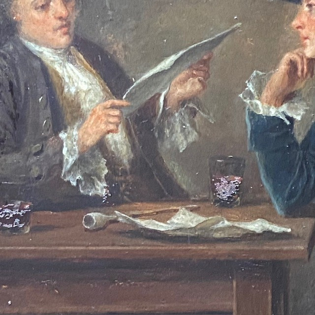 A. F. MONTFALLET (1816-1900), la Lecture, gentilshommes, huile, cadre à canaux, DROLLING, PICOT-photo-1