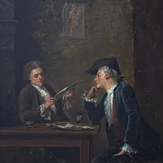 A. F. MONTFALLET (1816-1900), la Lecture, gentilshommes, huile, cadre à canaux, DROLLING, PICOT-photo-2