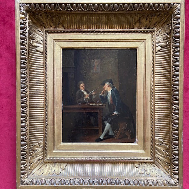 A. F. MONTFALLET (1816-1900), la Lecture, gentilshommes, huile, cadre à canaux, DROLLING, PICOT-photo-7