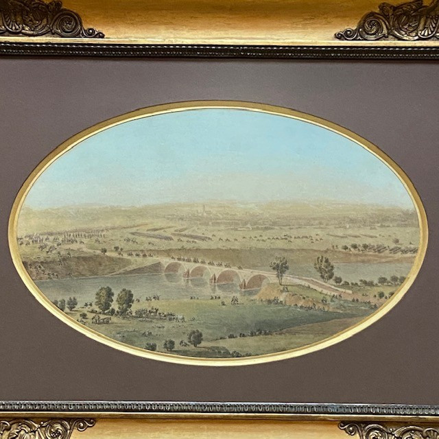 Att. à Théodore JUNG (1803-1865), scène de bataille,  grande aquarelle, ovale, cadre Empire-photo-2