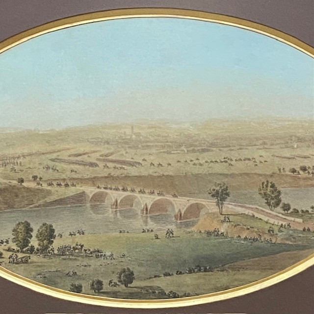 Att. à Théodore JUNG (1803-1865), scène de bataille,  grande aquarelle, ovale, cadre Empire-photo-3