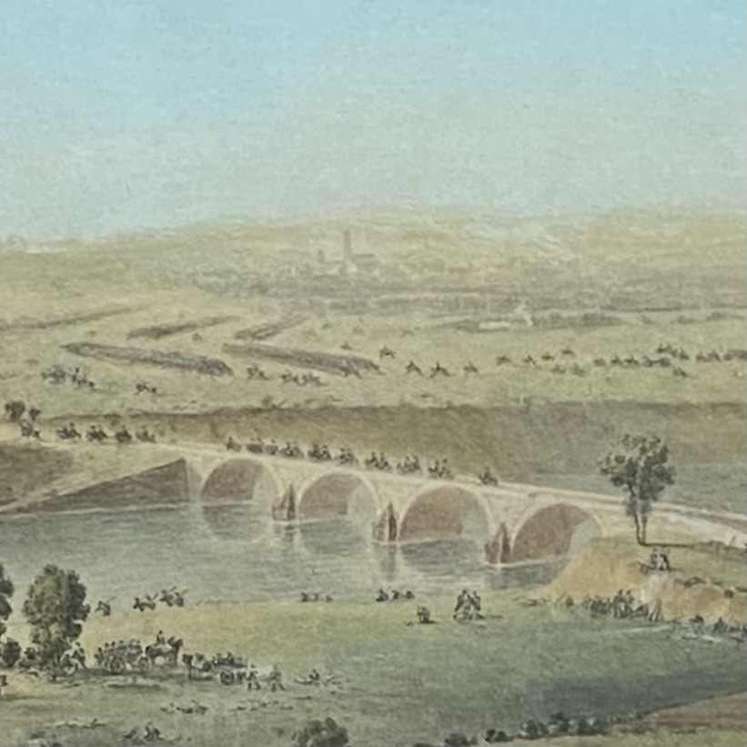Att. à Théodore JUNG (1803-1865), scène de bataille,  grande aquarelle, ovale, cadre Empire-photo-4