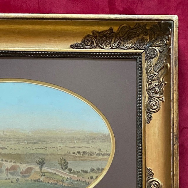 Att. à Théodore JUNG (1803-1865), scène de bataille,  grande aquarelle, ovale, cadre Empire-photo-2