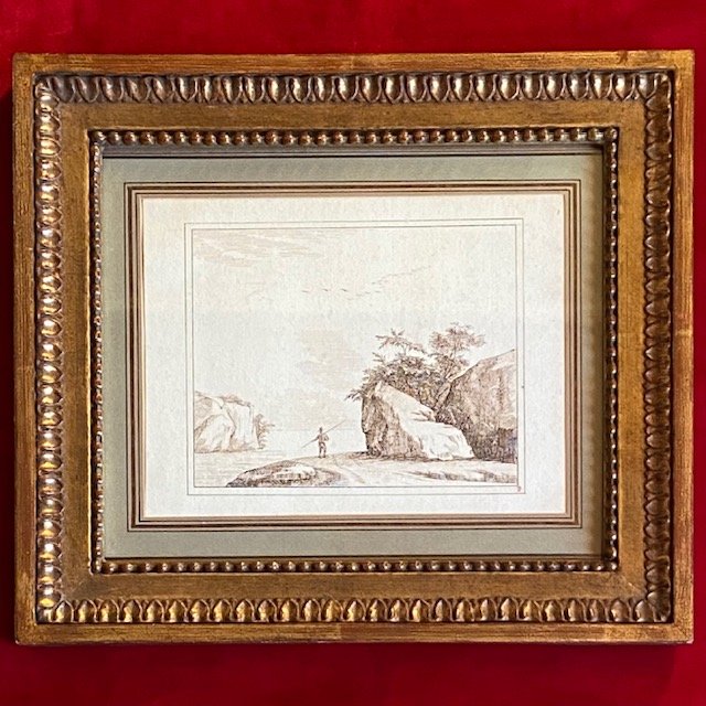 18th-century Flemish School, Landscape, Fisherman, Ink, Lugt Collection Number 2059, Frame  -photo-3