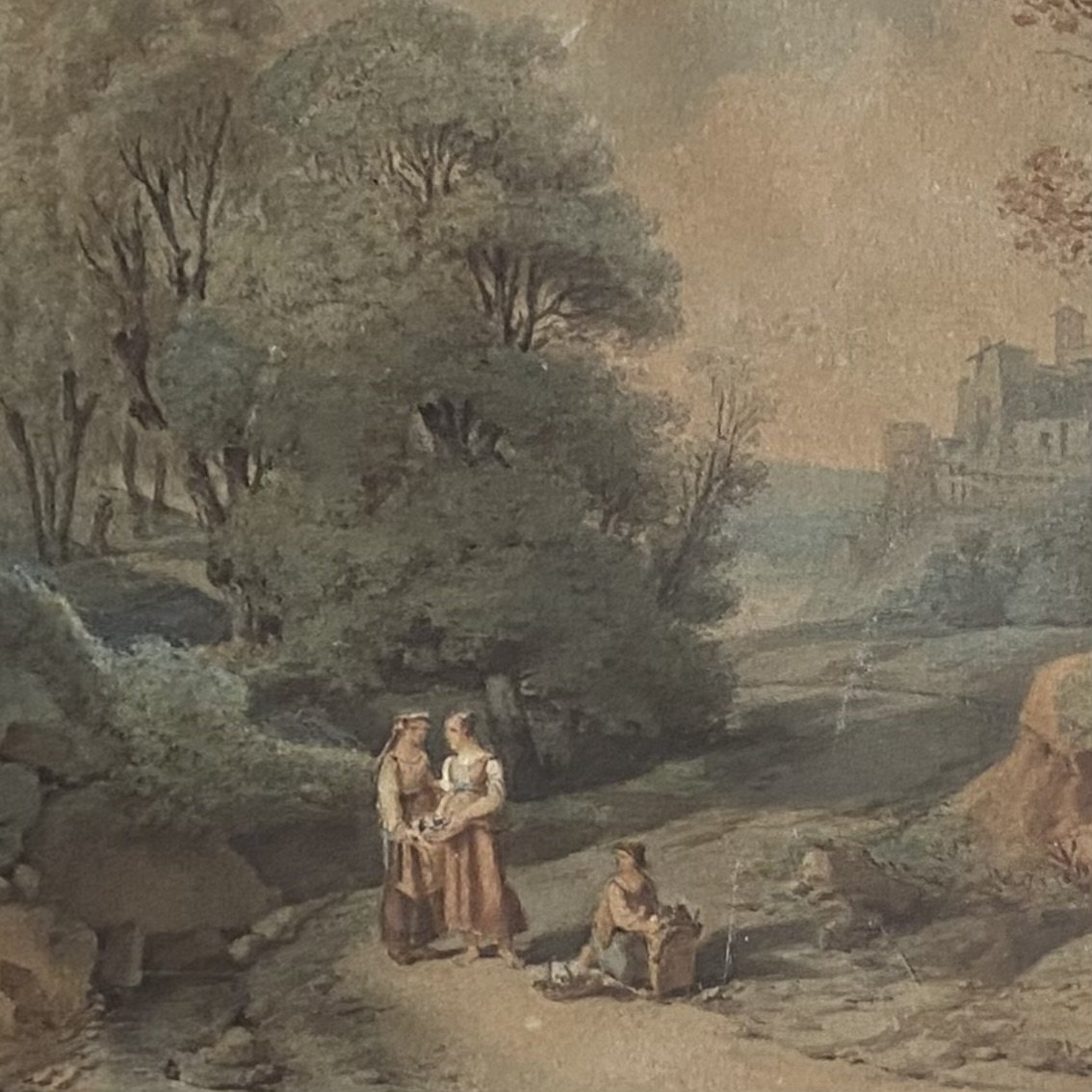 Claude THIENON (1772-1848), MOREAU, paysage animé, Italie Tivoli Rome, fleur, aquarelle signée -photo-2