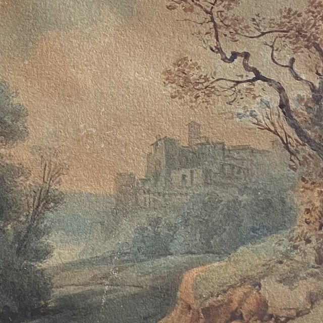 Claude THIENON (1772-1848), MOREAU, paysage animé, Italie Tivoli Rome, fleur, aquarelle signée -photo-2