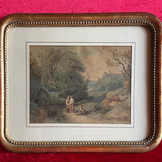 Claude THIENON (1772-1848), MOREAU, paysage animé, Italie Tivoli Rome, fleur, aquarelle signée -photo-4