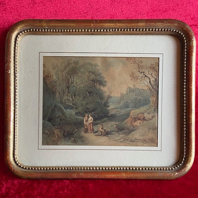 Claude THIENON (1772-1848), MOREAU, paysage animé, Italie Tivoli Rome, fleur, aquarelle signée 