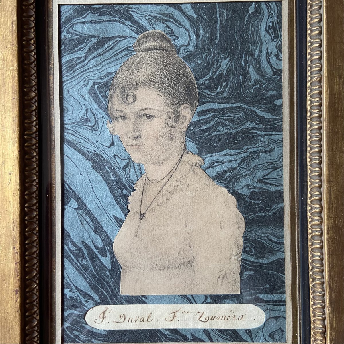 19th-century French School, Portrait Of A Young Woman, Pencil, Cut-out Paper, Antique Frame -photo-2