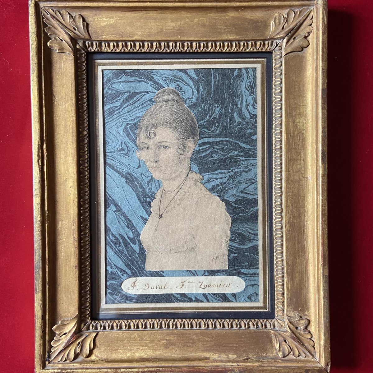 19th-century French School, Portrait Of A Young Woman, Pencil, Cut-out Paper, Antique Frame -photo-2