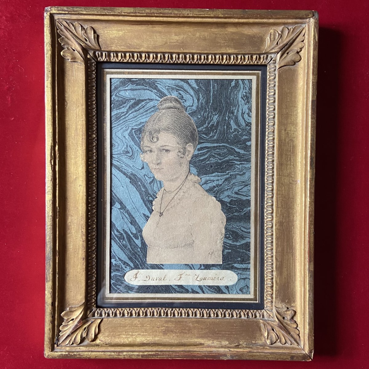 19th-century French School, Portrait Of A Young Woman, Pencil, Cut-out Paper, Antique Frame 