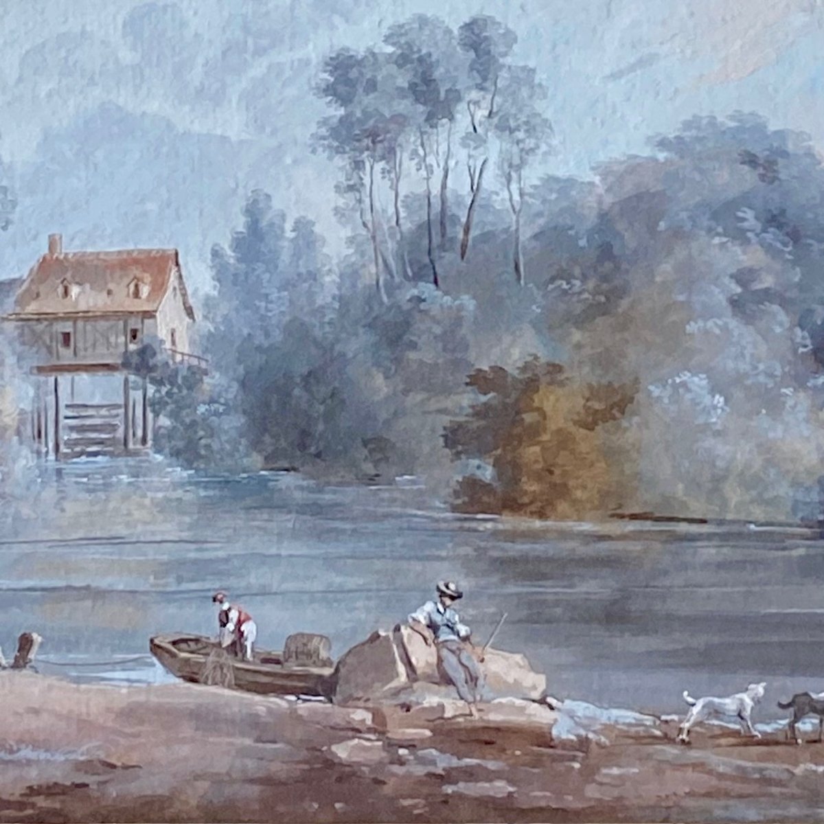 19th-century School, By Louis Belanger (1736/56–1816), *fishermen*, Lively Landscape, Gouache, Rounded Corners-photo-3