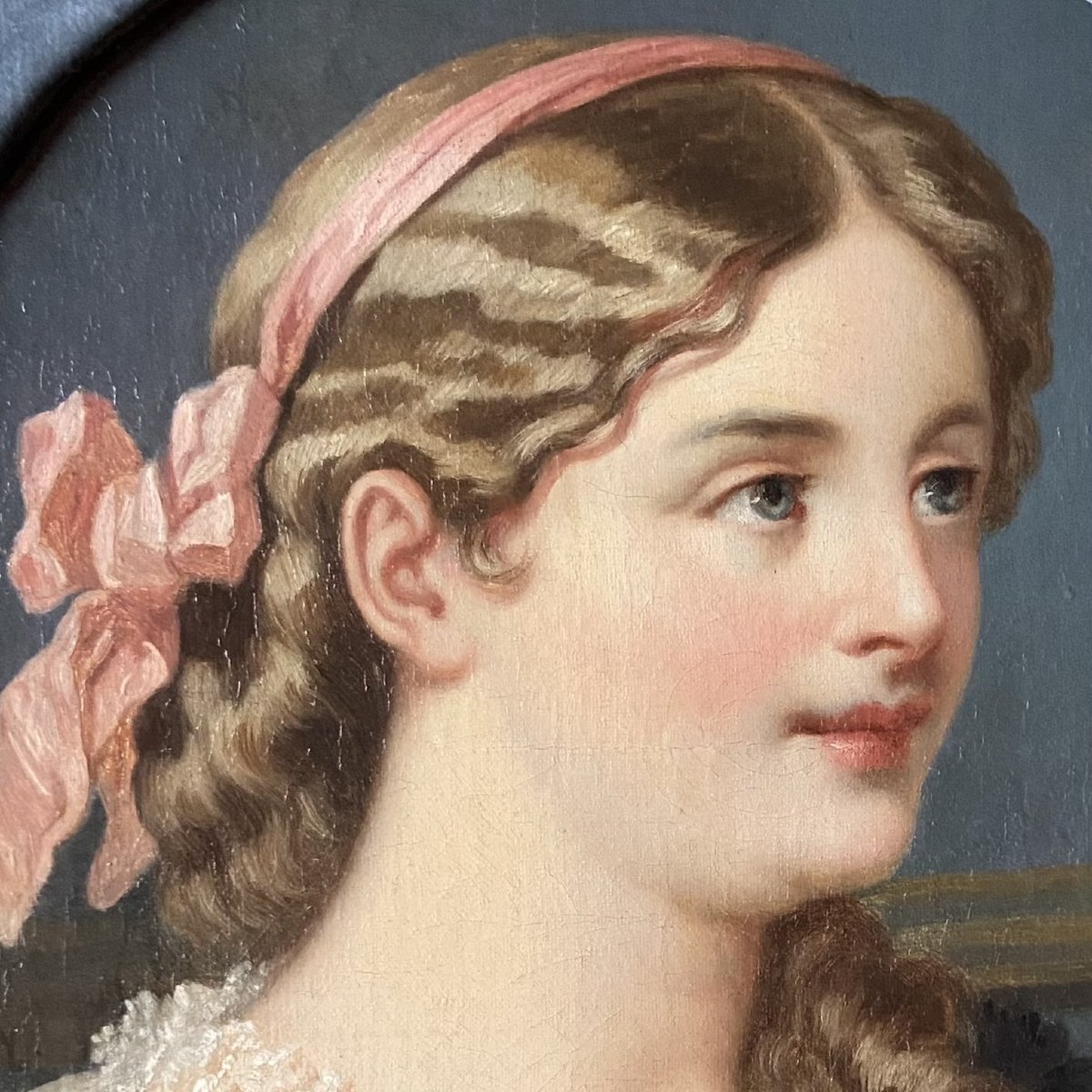 Nicolas HENRY de GRAY l'ancien (1822- ), portrait de jeune fille, huile sur toile signée datée-photo-2