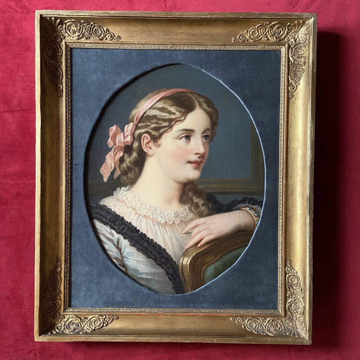 Nicolas HENRY de GRAY l'ancien (1822- ), portrait de jeune fille, huile sur toile signée datée-photo-5