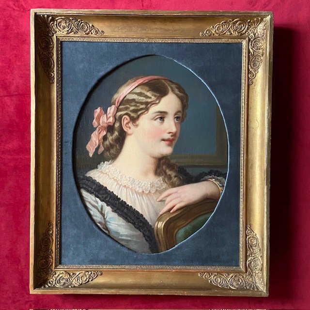 Nicolas HENRY de GRAY l'ancien (1822- ), portrait de jeune fille, huile sur toile signée datée
