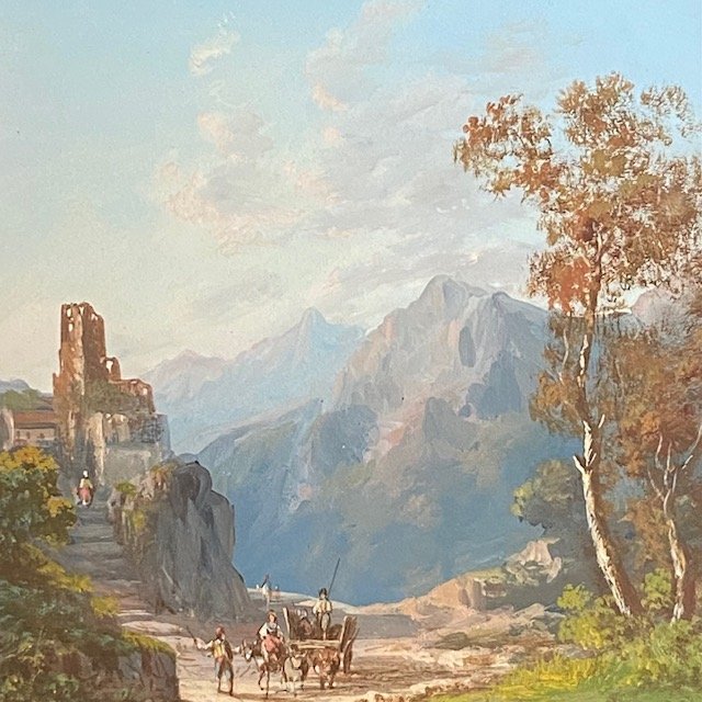 Paul PASCAL (1832/39-1905), paysages animés italiens, paire de gouaches, signées et datées 1874-photo-5