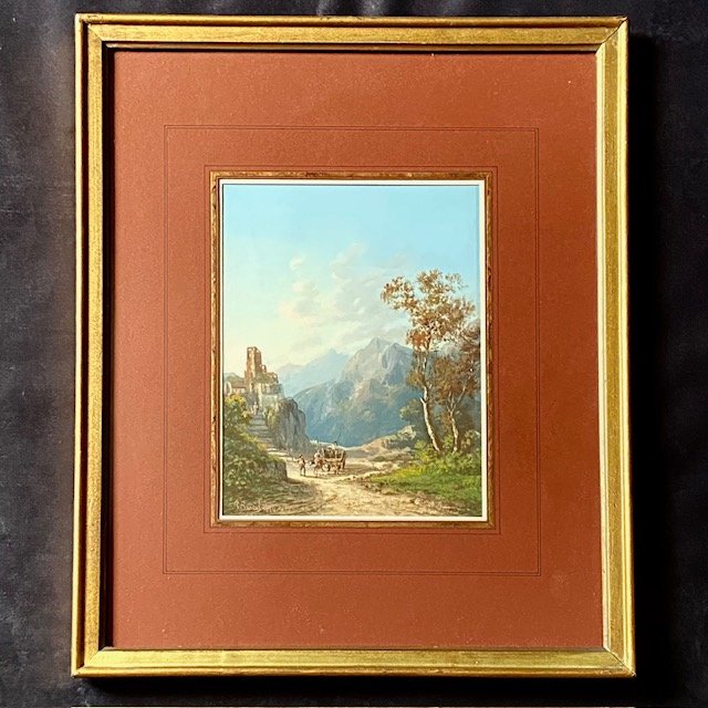 Paul PASCAL (1832/39-1905), paysages animés italiens, paire de gouaches, signées et datées 1874-photo-6