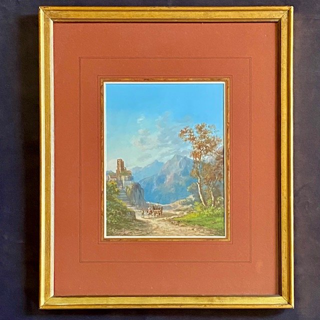 Paul PASCAL (1832/39-1905), paysages animés italiens, paire de gouaches, signées et datées 1874-photo-7