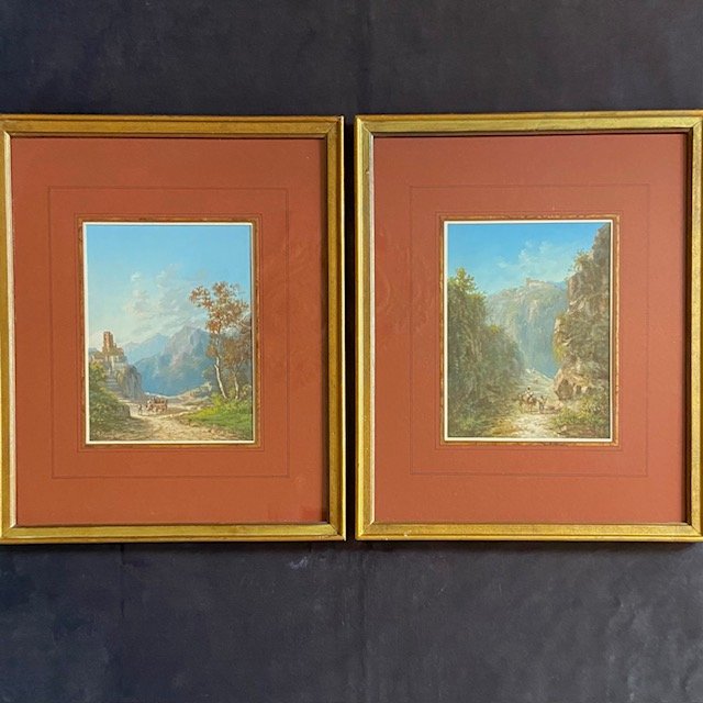 Paul PASCAL (1832/39-1905), paysages animés italiens, paire de gouaches, signées et datées 1874-photo-8