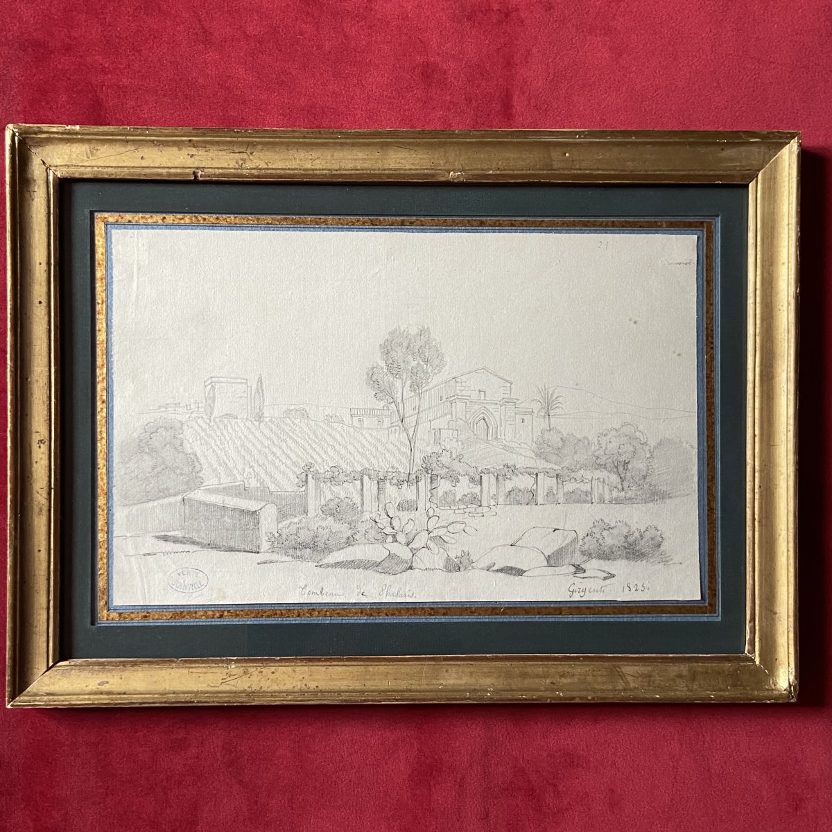 Antoine JOINVILLE (1801-1849), Dessin, Sicile, Agrigente, Tombe de Phalaris, cachet Lugt L1400-photo-3