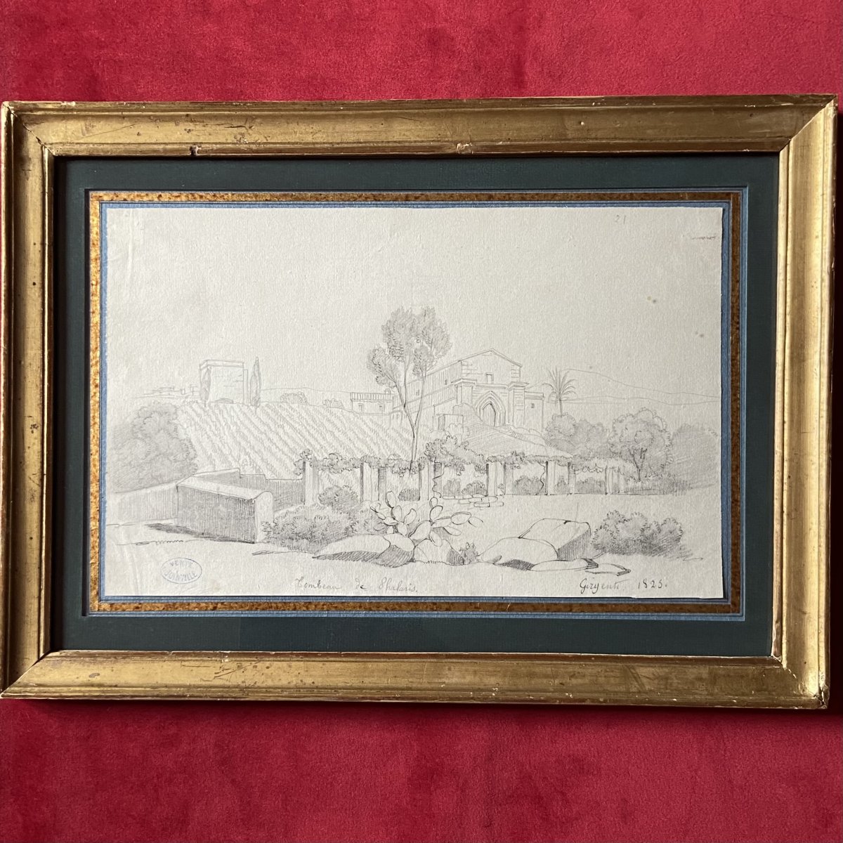 Antoine JOINVILLE (1801-1849), Dessin, Sicile, Agrigente, Tombe de Phalaris, cachet Lugt L1400