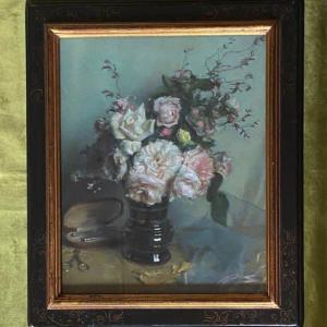 19th Century French School, Bouquet Of Flowers, Sewing Kit, Still Life, Pastel