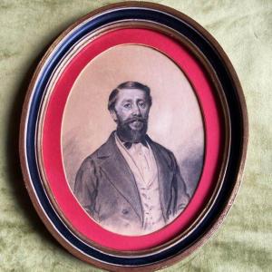 19th Century French School, Circa 1860, Portrait Of A Bearded Man, Oval Frame, Pencil And Gouache