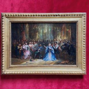 Hippolyte Ballue (1820-1867), Royal Wedding, Oil On Canvas, Troubadour Style, Theater Costume