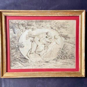 French School, Late 18th Century By Jh. Fragonard (1732-1806) Nymph, Satyr, Mythology, Old Frame