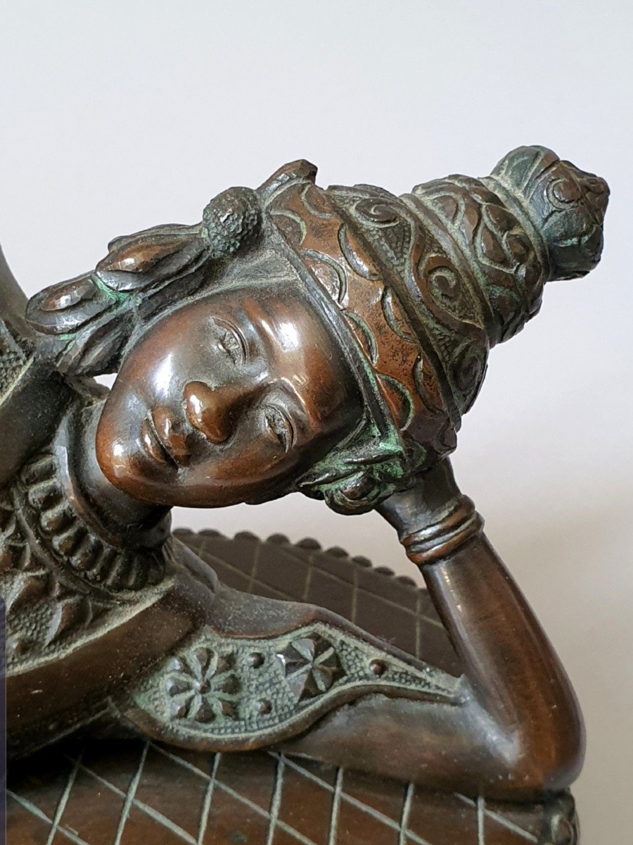 Reclining Buddha In Bronze, Indo Chinese School Circa 1900-photo-2