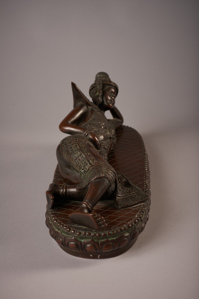 Bouddha Allongé En Bronze , Ecole Indo Chinoise Vers 1900-photo-4