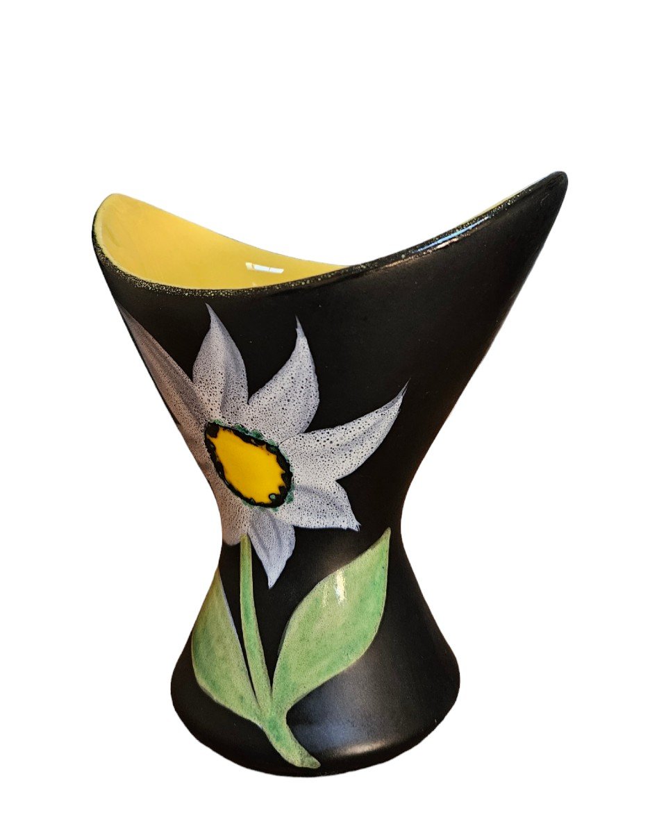 Vase Vintage "fleur Noir" Signé Gf Pour Gabriel Fourmaintraux-photo-2