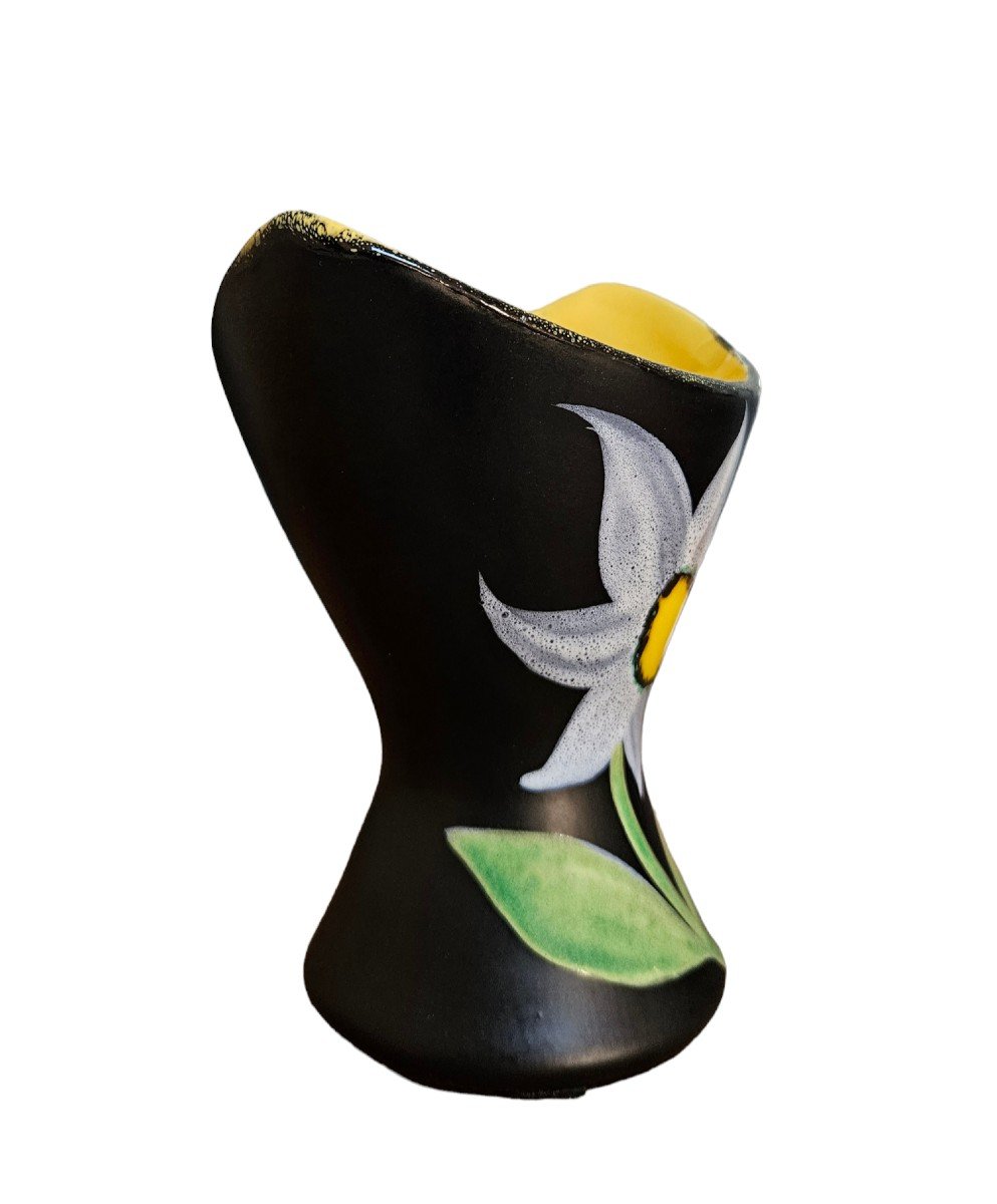 Vintage “black Flower” Vase Signed Gf For Gabriel Fourmaintraux-photo-4