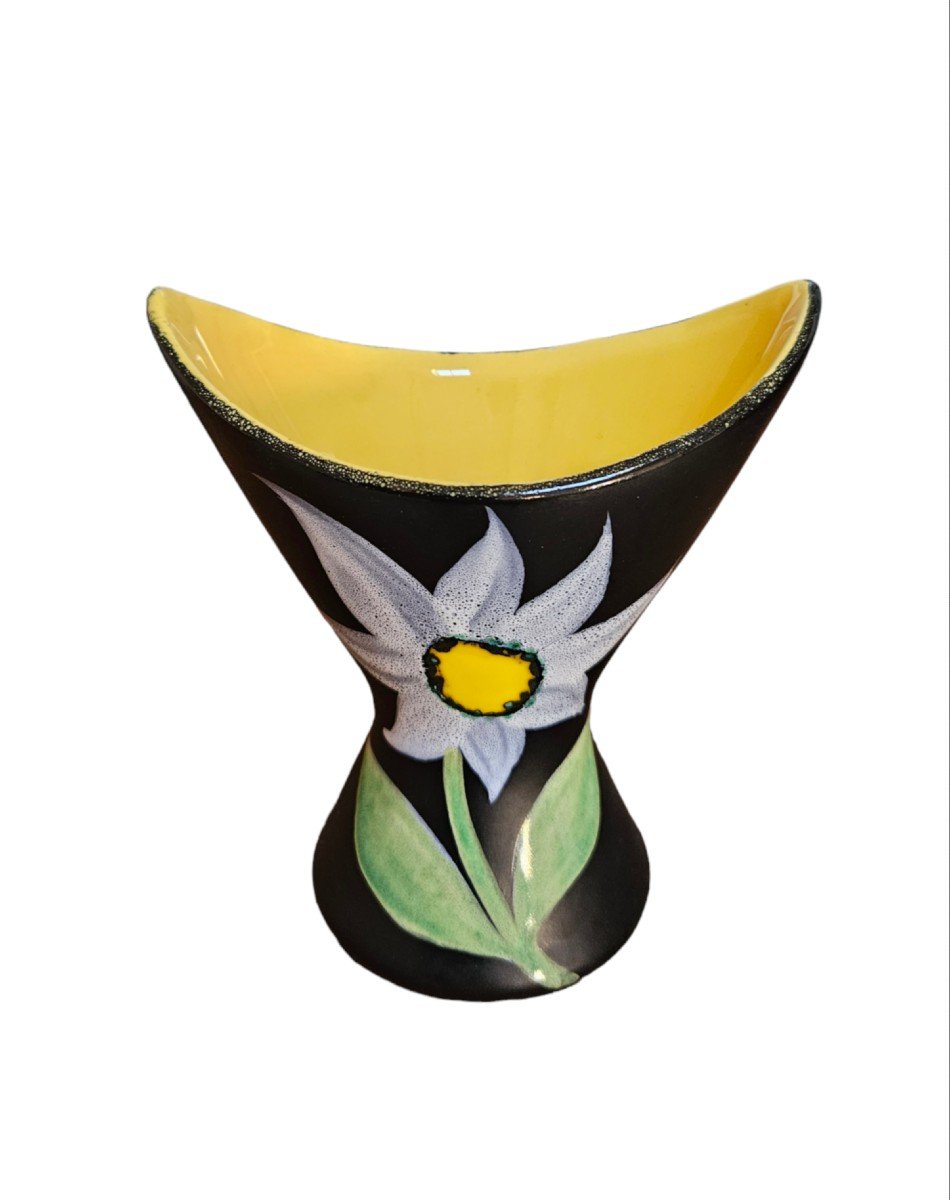 Vintage “black Flower” Vase Signed Gf For Gabriel Fourmaintraux-photo-1