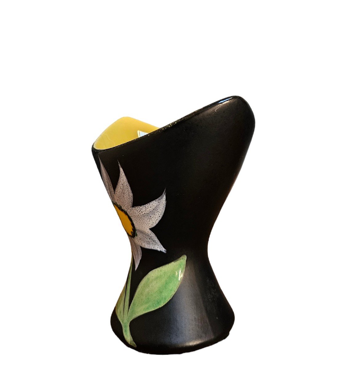 Vintage “black Flower” Vase Signed Gf For Gabriel Fourmaintraux-photo-2