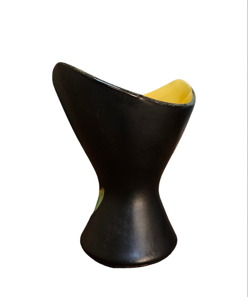 Vintage “black Flower” Vase Signed Gf For Gabriel Fourmaintraux-photo-3