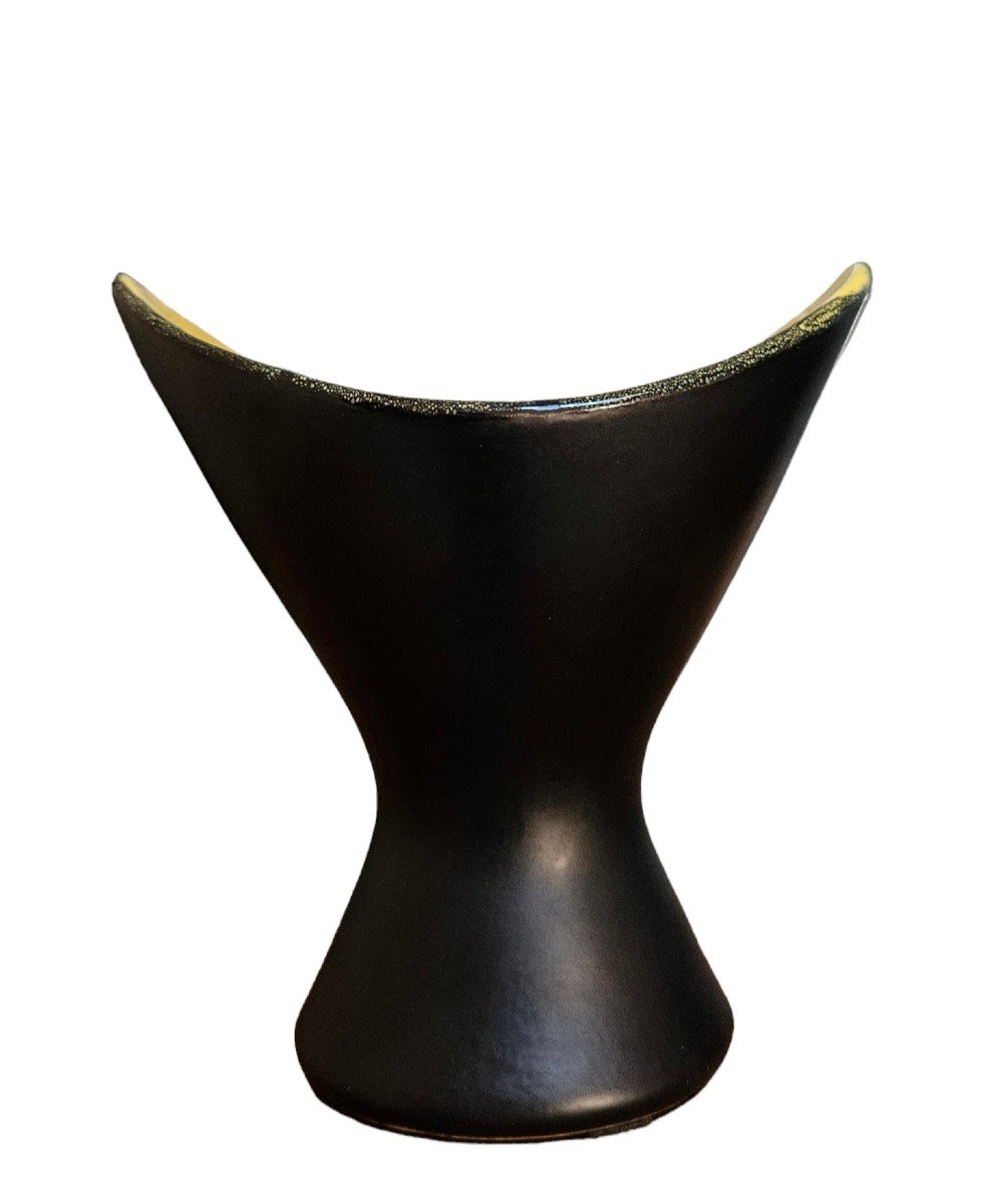 Vintage “black Flower” Vase Signed Gf For Gabriel Fourmaintraux-photo-4