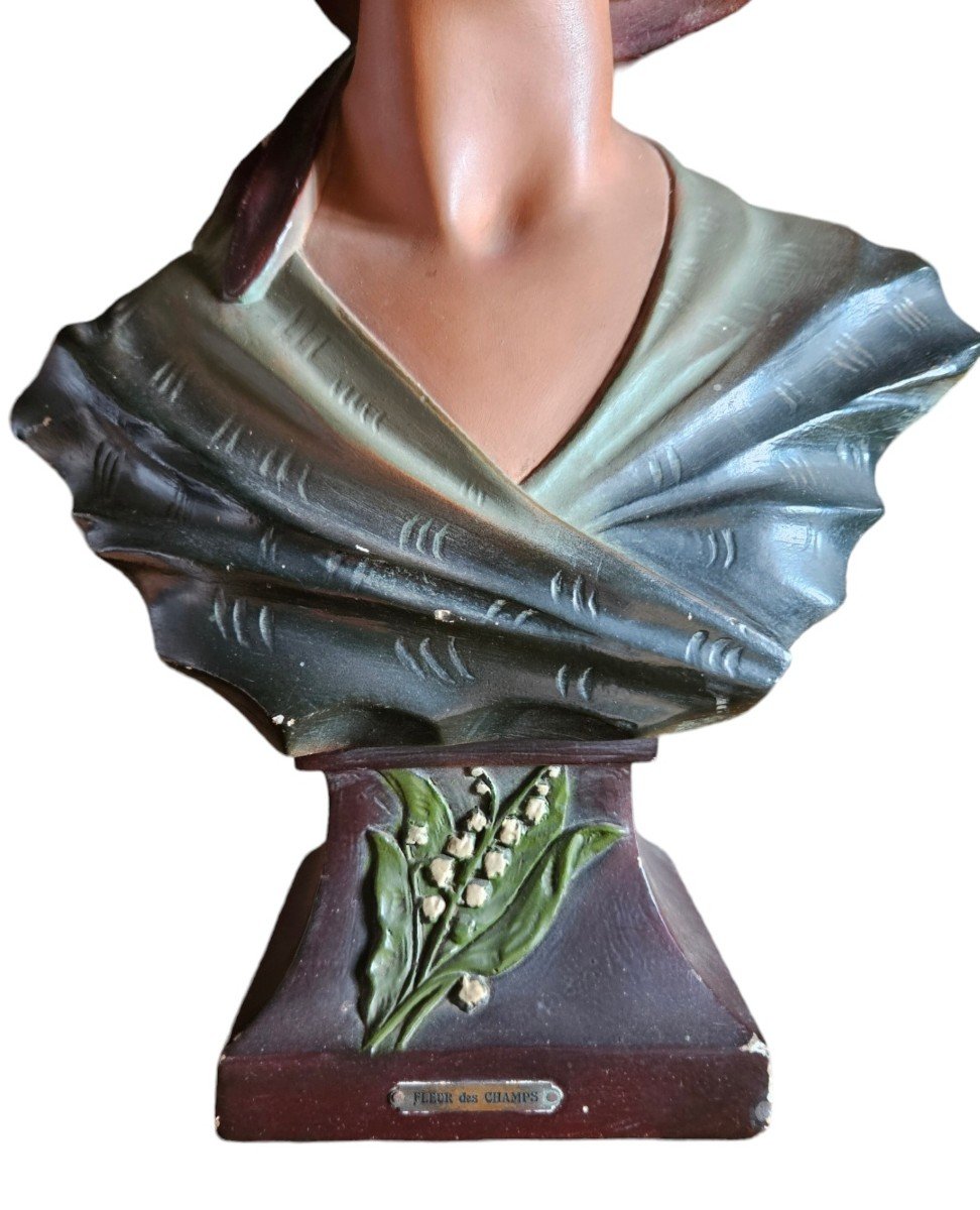 Buste De Femme  En Plâtre Patiné, "fleurs Des Champs"  1920-photo-3
