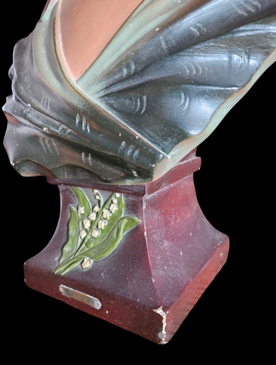 Buste De Femme  En Plâtre Patiné, "fleurs Des Champs"  1920-photo-4