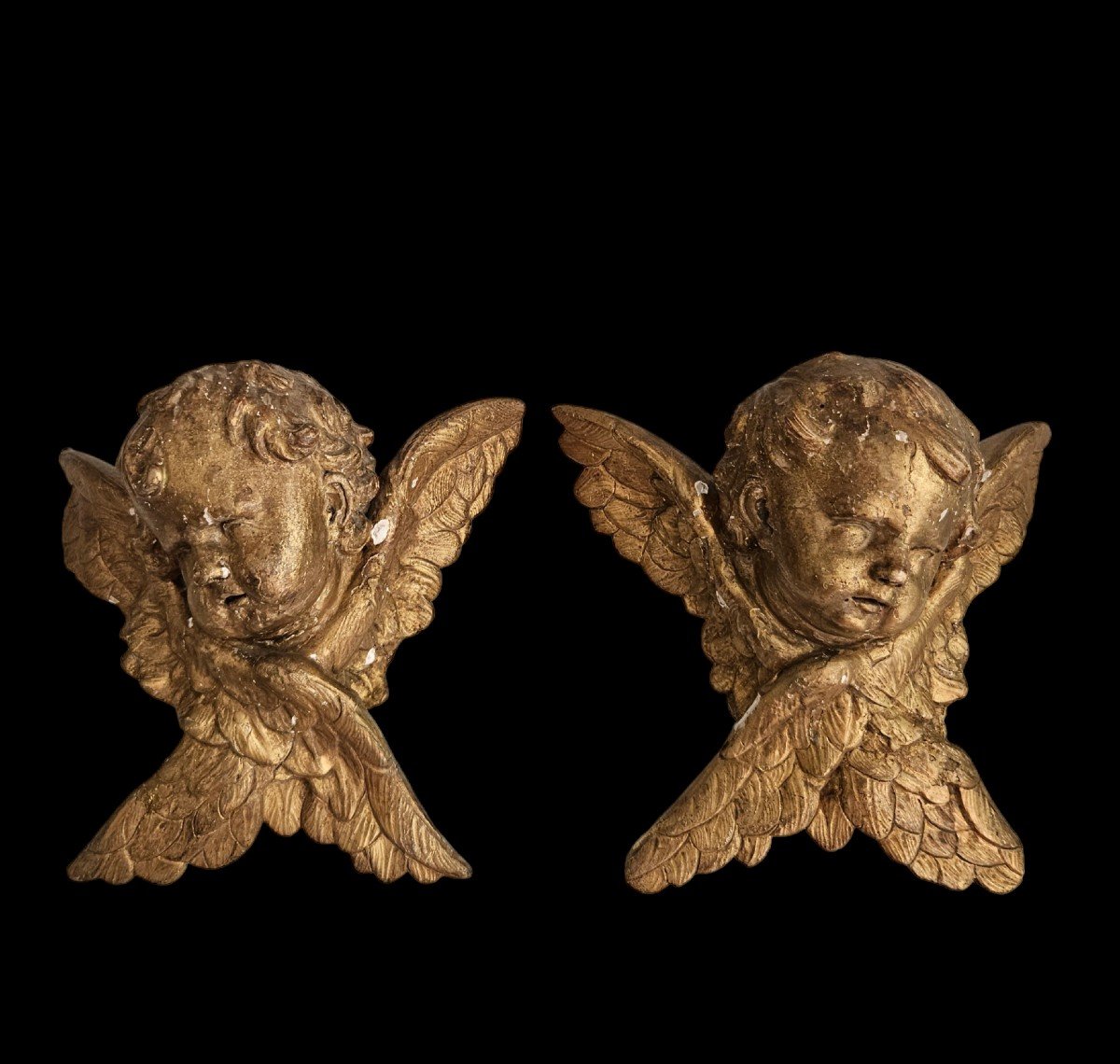 Paire De Têtes Anges Chérubins  école Française Fin VXII  Début  VXIIIème Siècle