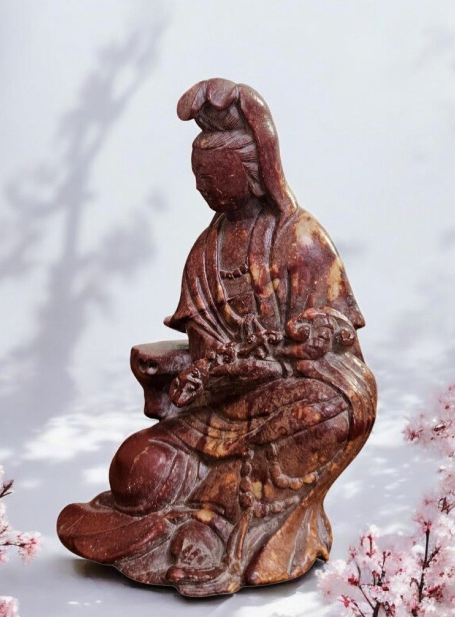 Guanyin "cintâmanichakra" In Stone China, End Of The Qing Dynasty Around 1900-photo-4