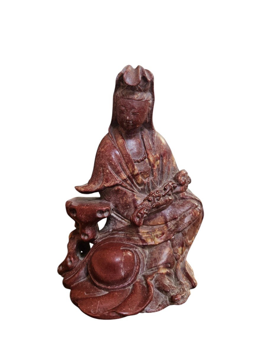 Guanyin "cintâmanichakra" In Stone China, End Of The Qing Dynasty Around 1900-photo-2