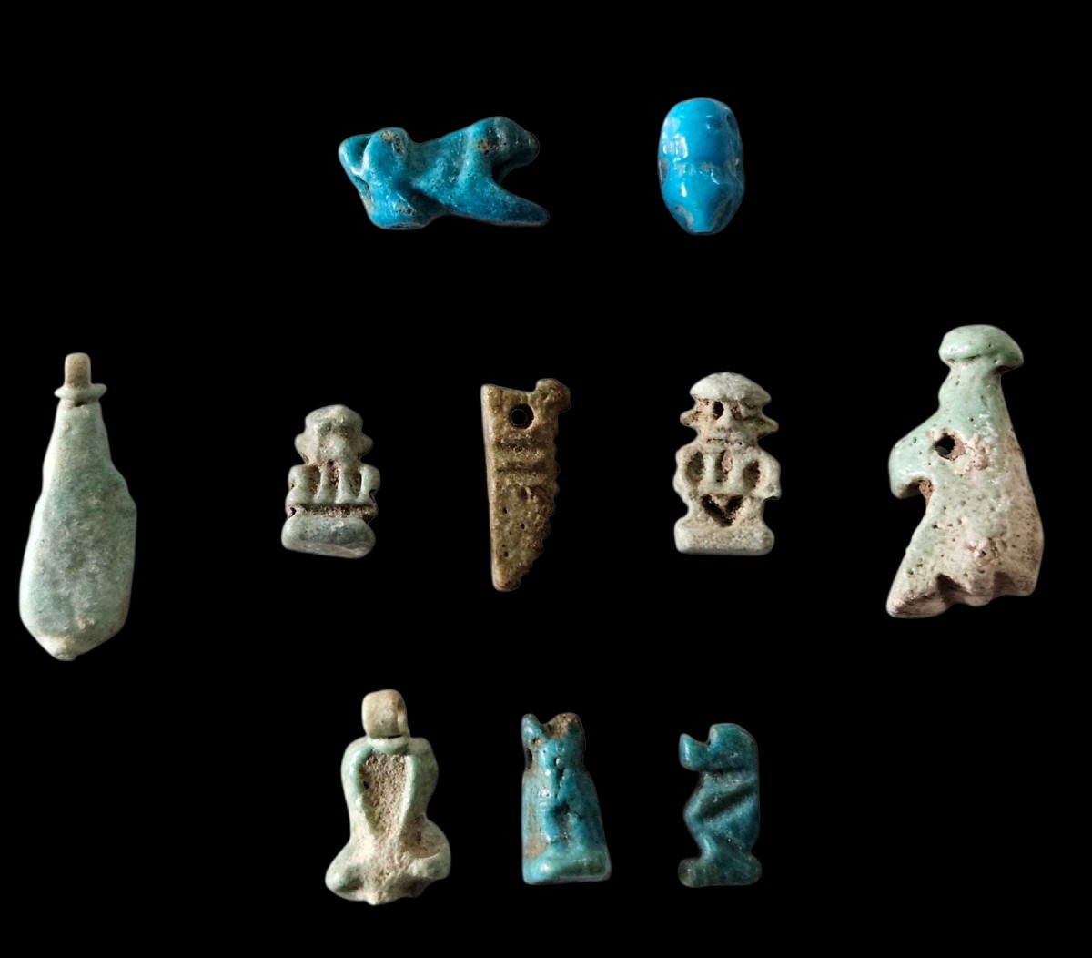 Set Of 10 Amulets – Egyptian Faience Deities – Late Period (664–332 Bc)-photo-2