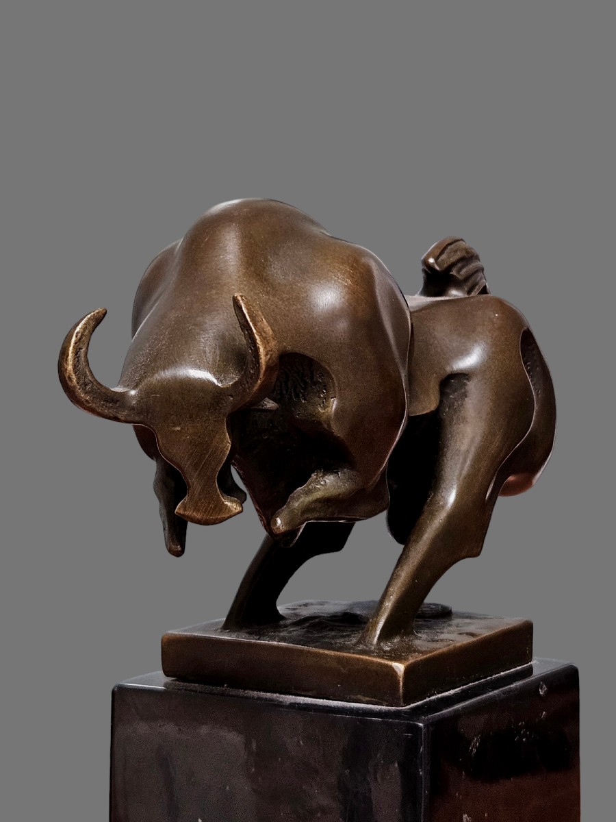 "Sculpture En Bronze présentant Un Taureau  signé Miguel Fernandez LOPEZ, dit "Milo",  XXème -photo-4