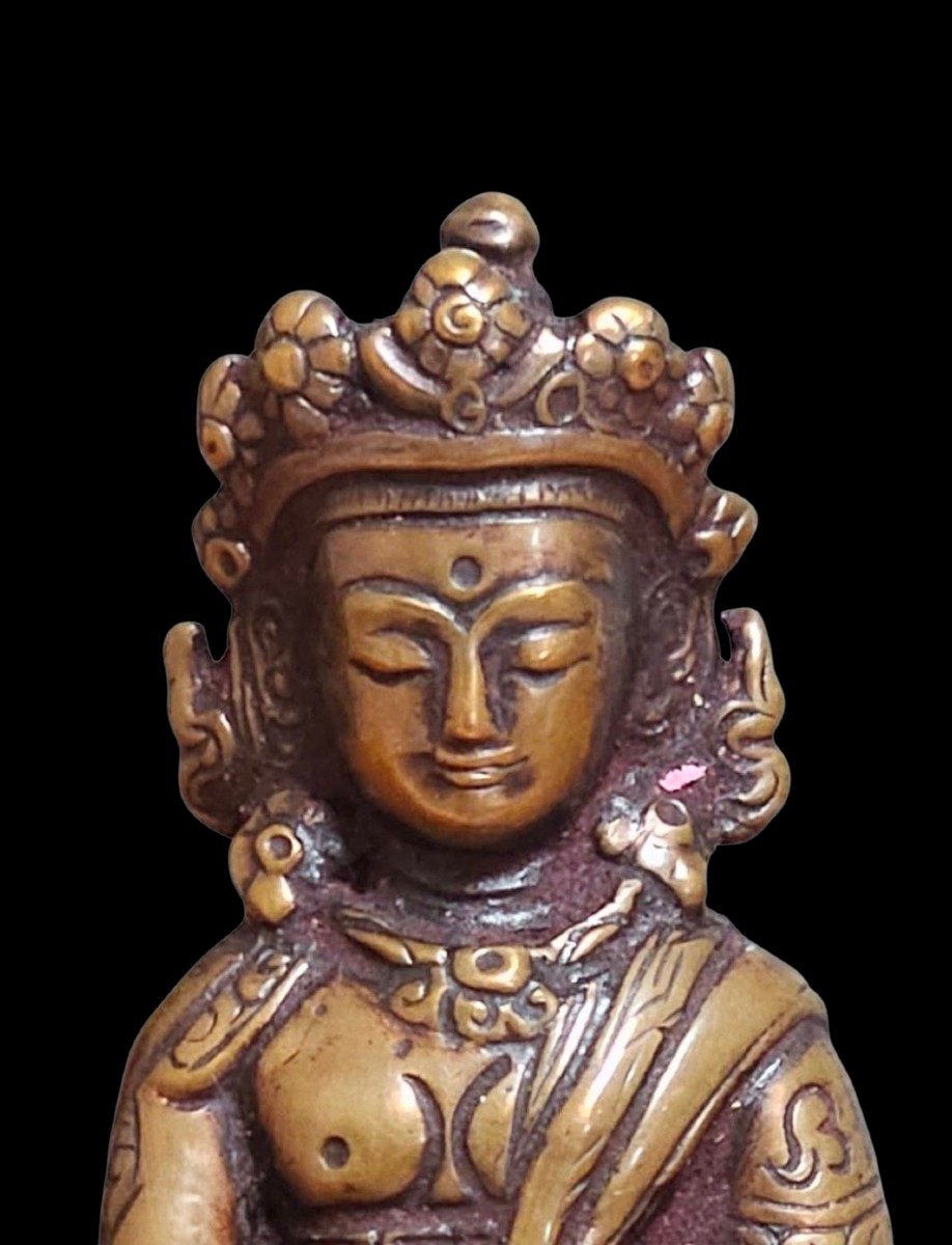 Antique Tibetan Bronze Statue Avalokiteshvara Chenrezig 18th-19th Century Buddha-photo-3